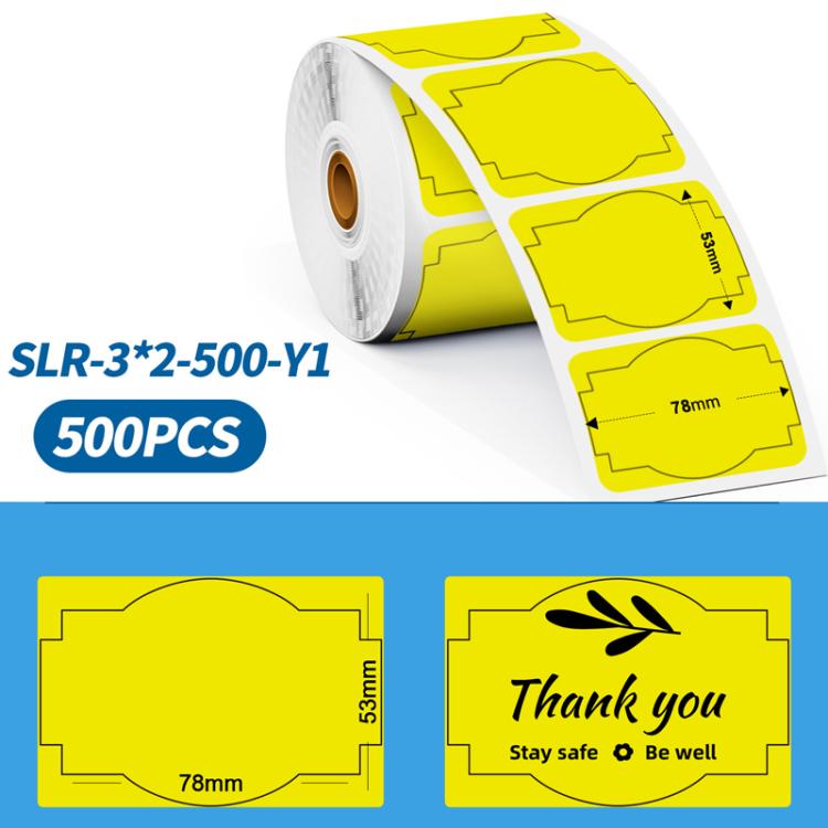 Yellow 3x2 shipping label sticker roll with pre-cut labels and blank corner cutouts