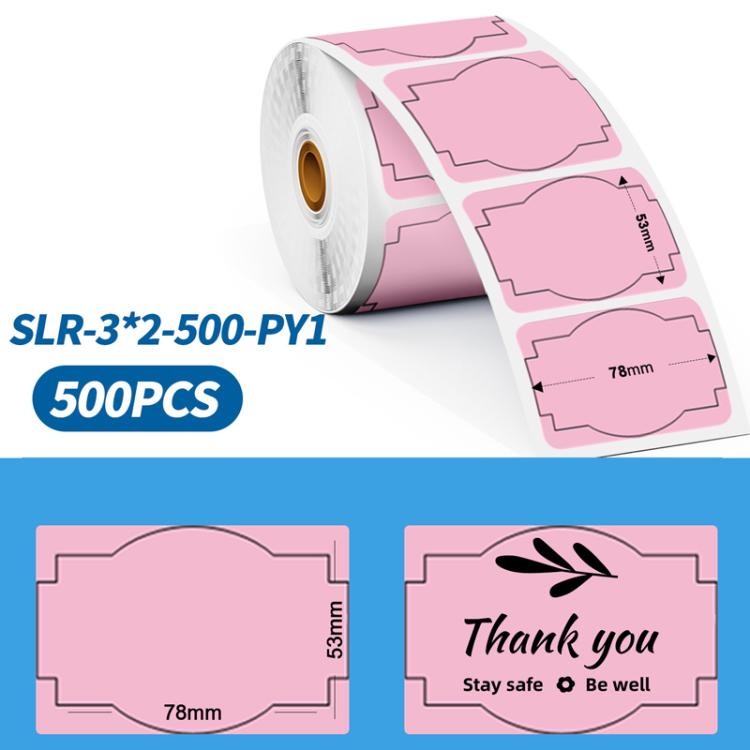 Pink 3x2 shipping label sticker roll with pre-cut labels and “Thank you” design