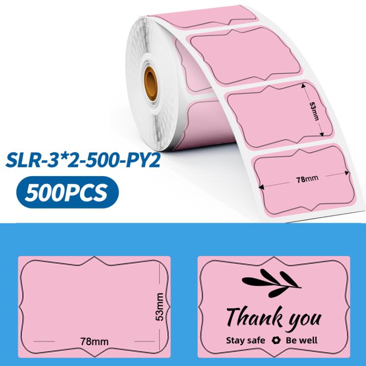 Light pink 3x2 shipping label sticker roll with pre-cut labels and “Thank you” design