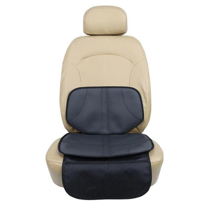 Beige car seat booster pad with dark bottom and side panel