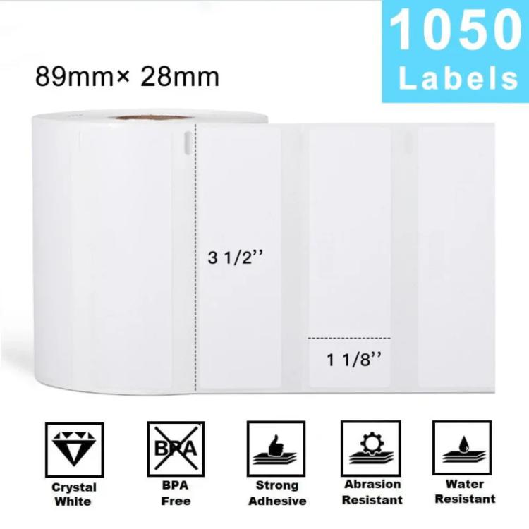 White thermal label roll, size 3 1/2 x 1 1/8 in, 1050 labels