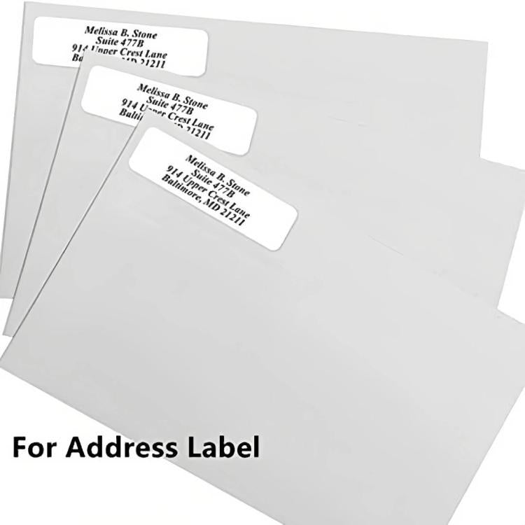 White address label sheets with multiple printed label blanks