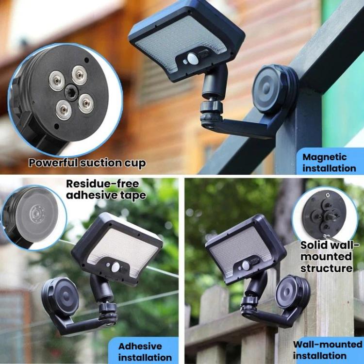 Solar LED wall light with magnetic installation options and mounting plates, black