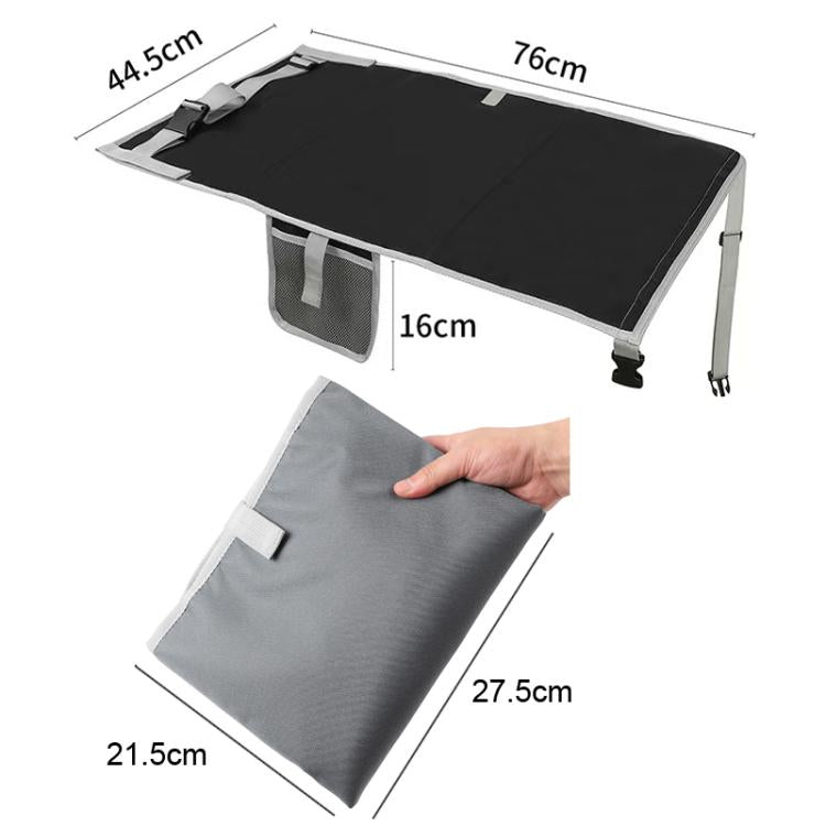 Airplane child seat extension pad with corner straps and carry pouch