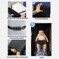 Gray kids airplane seat hammock shown with adjustable straps and baby safety belt fastened