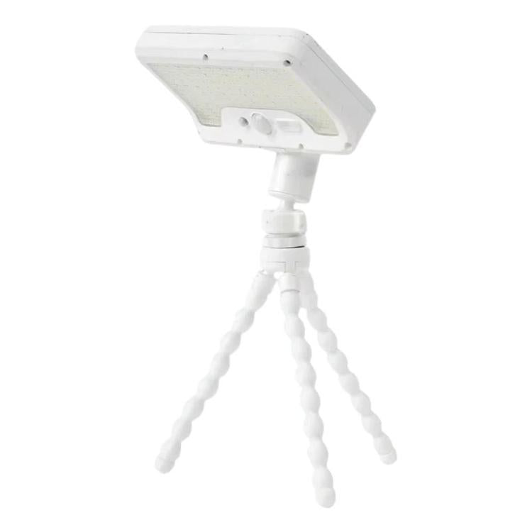 White solar motion sensor light with frosted lamp panel and three legs