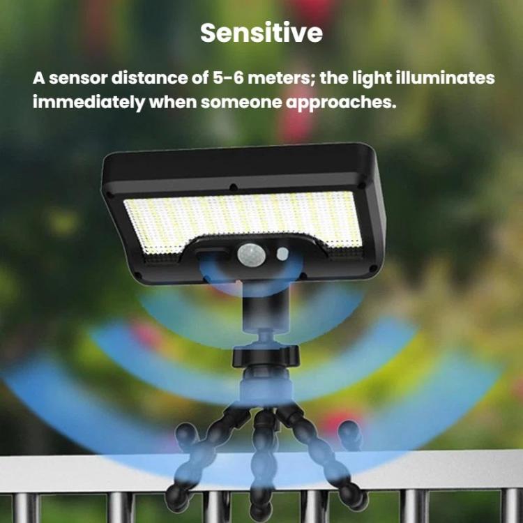 Black solar motion sensor light with frosted LED panel and three-limb base