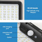 Black solar motion sensor light close-up: 92 LED beads, USB charging port