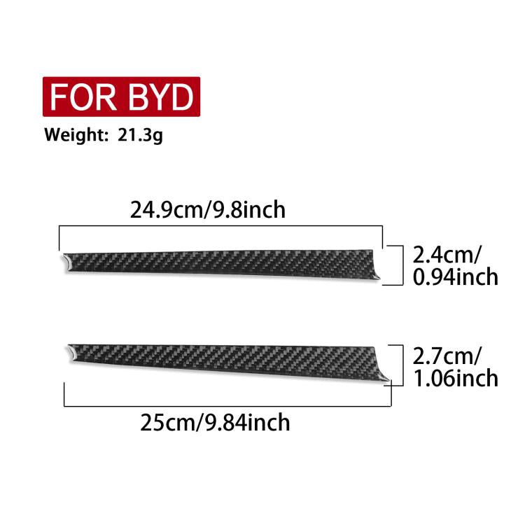 Black carbon-fiber dashboard trim stickers with size markings (24.9cm)