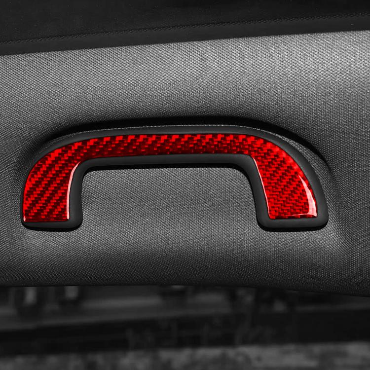 Roof handle trim cover sticker, red carbon-fiber style on car interior panel