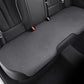 Car seat cushion in gray fabric on rear seat, stitched edges and perforated pattern