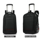 Black wheeled carry-on backpack duffel with extendable handle and front pockets