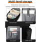 Black wheeled trolley backpack with multiple internal pockets and hidden mesh pocket