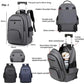 Large Capacity Wheeled Backpack for Men Carry-On Trolley Laptop Backpack with Hidden Shoulder Straps