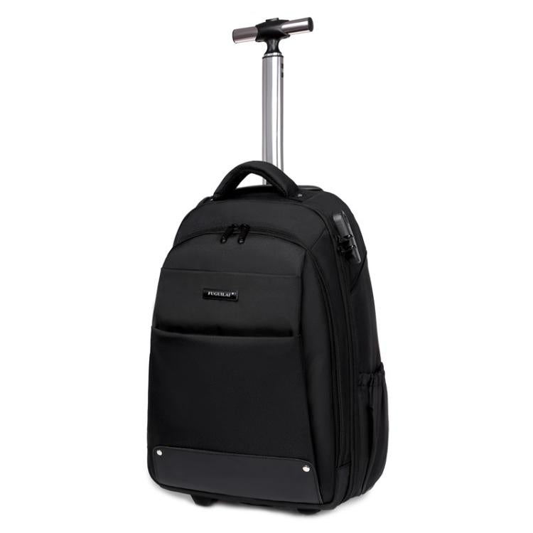 Black wheeled backpack trolley with telescopic handle and hideable wheel system