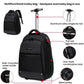 Black multifunction wheeled backpack with telescopic handle and side water bottle pocket
