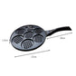 7-cup round nonstick egg pan with waffle-textured cavities and black handle.