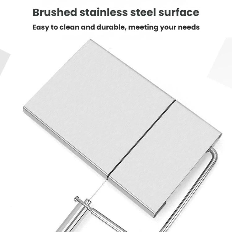 Brushed stainless steel cheese slicer base with hinged cutting bed