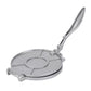 Silver round dough press mold with lever handle and ribbed divider channels
