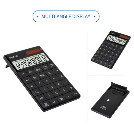 OSALO  A-1T  Tax Calculator with 12-Digit Display, Flip-Up Stand & Solar/ Button Battery Dual Power, A-1T