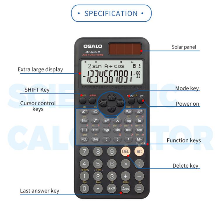 OSALO  OS-82ES PLUS II 240-Function Scientific Calculator Solar Powered with 10+2 Digit Display, OS-82ES PLUS II