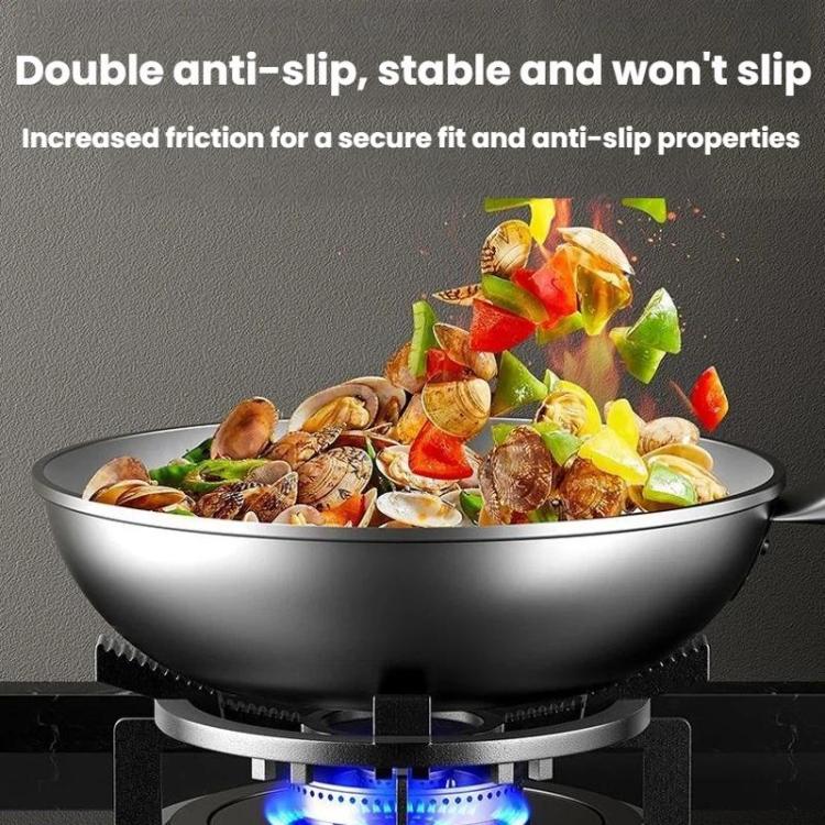 Circular non-slip wok rack with raised serrations for stable support during cooking