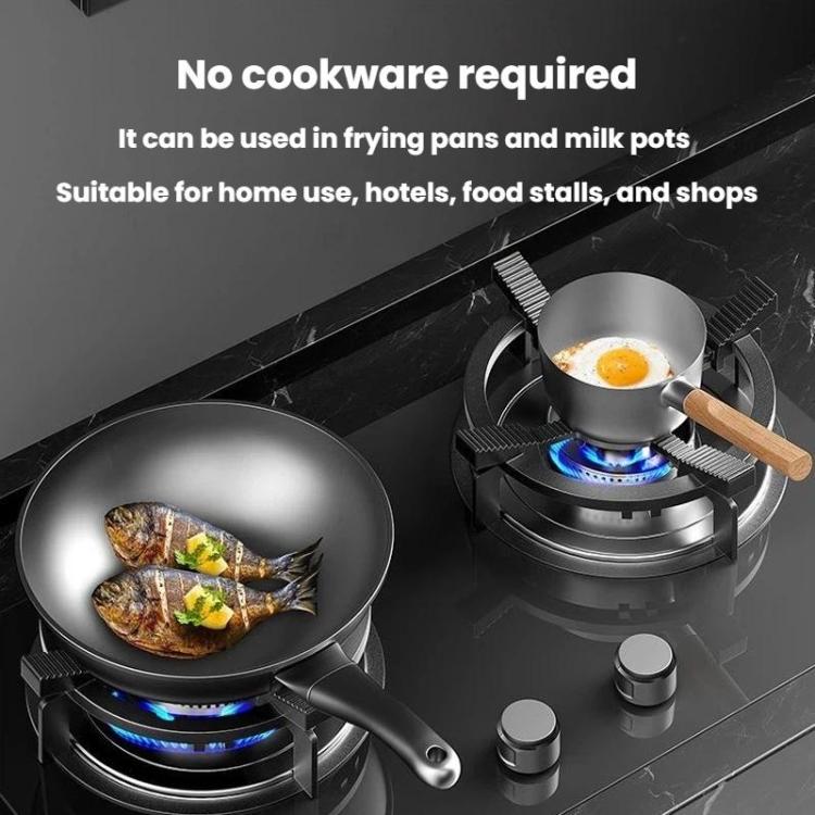 Universal non-slip wok and milk pan support rack with four gripped stand arms