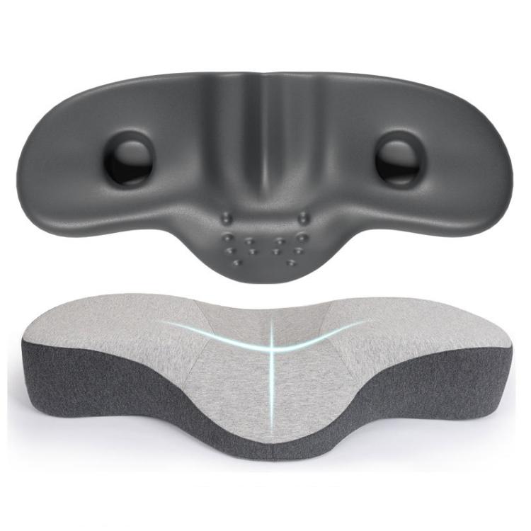 Ergonomic memory foam neck pillow with contoured support, dark gray foam with pillow insert