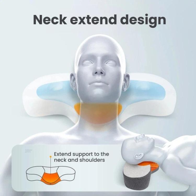 Ergonomic memory foam neck pillow with extended shoulder support contour design