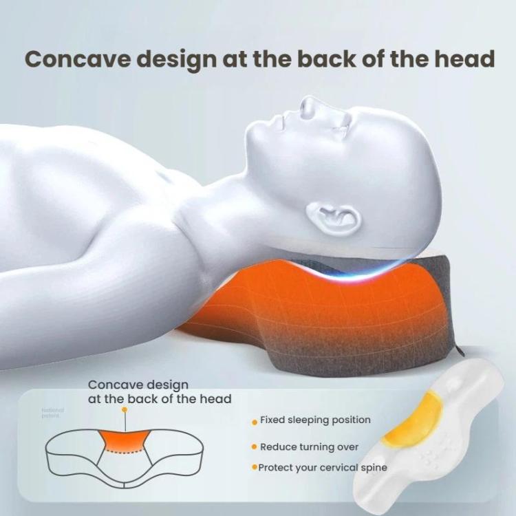 Ergonomic memory foam neck pillow with concave back-of-head support contour