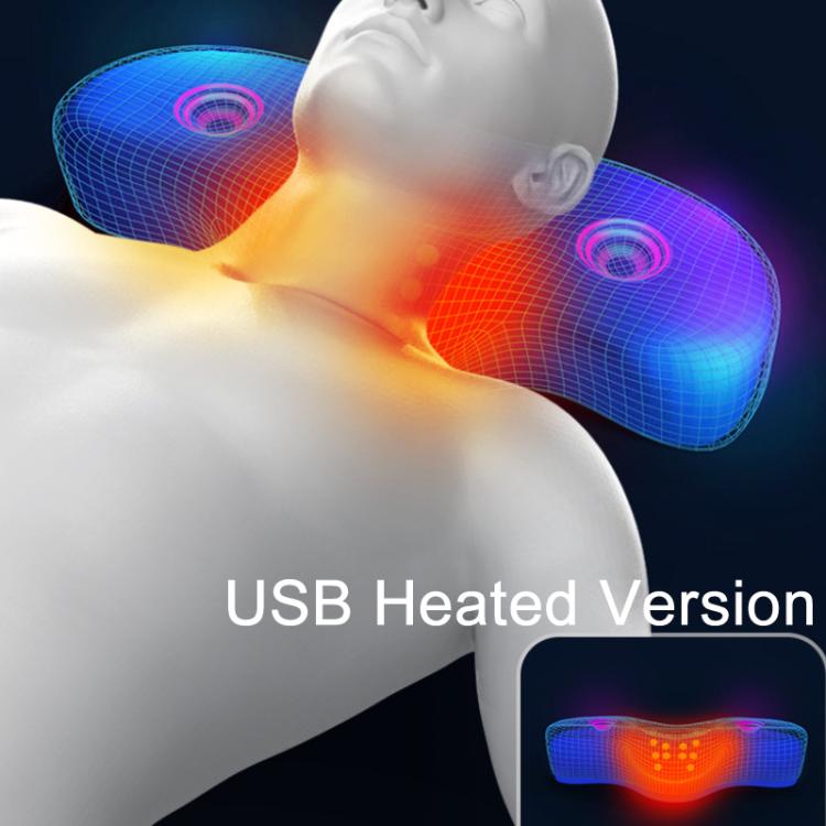 USB heated memory foam neck pillow with contoured support and blue-orange heat display