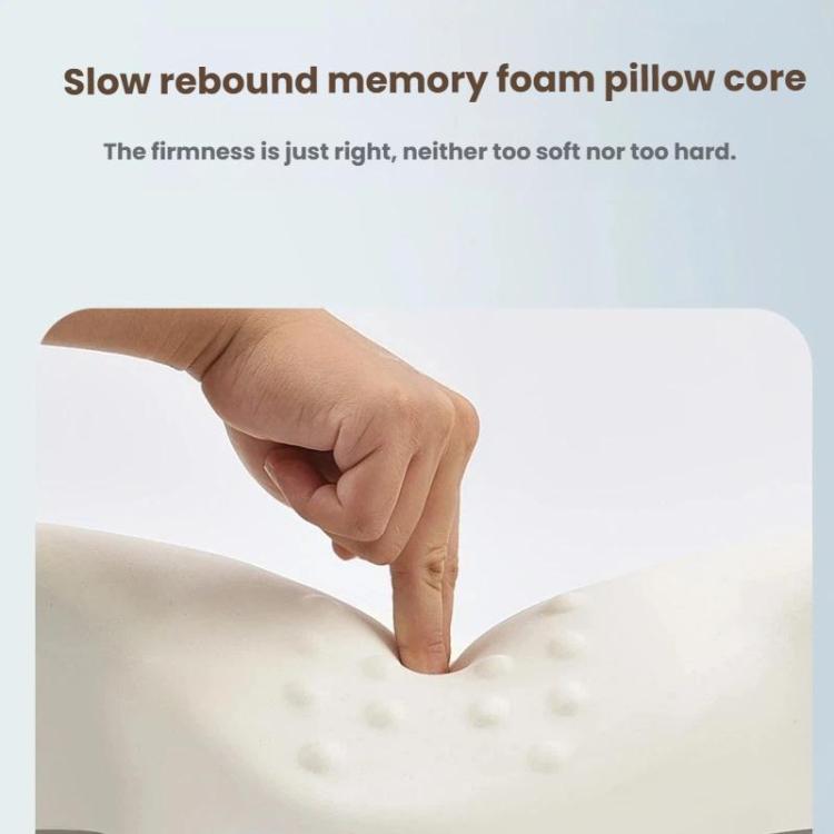 Ergonomic neck pillow with memory foam core, white, contoured for side and back