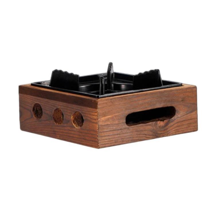 Square three-hole stove base, wood frame with black burner and central pot support