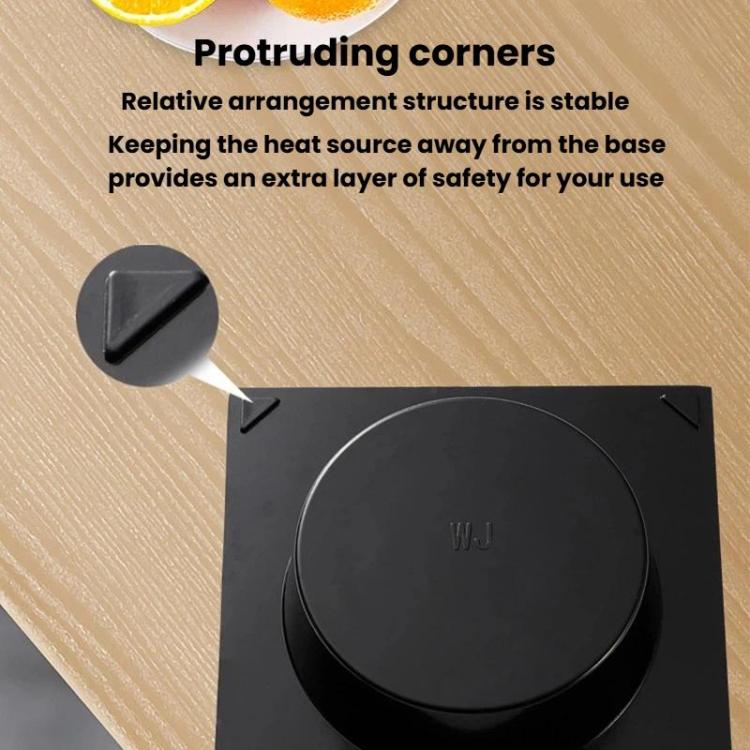 Square stove base with protruding corners and central black burner disc