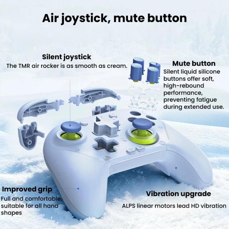 Light blue wireless controller shown with top view and exposed internal parts
