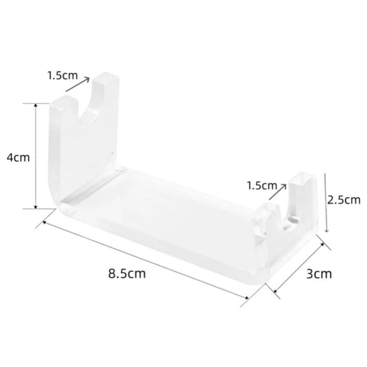 Acrylic shaver holder with size measurements: 8.5cm length, 4cm height, 2.5cm width
