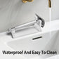 Acrylic shaver holder on bathroom sink countertop with handle grip