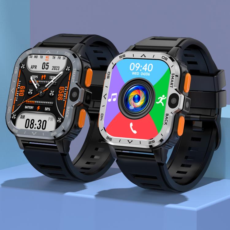 Two rugged black smartwatches with silver bezels and different watch displays