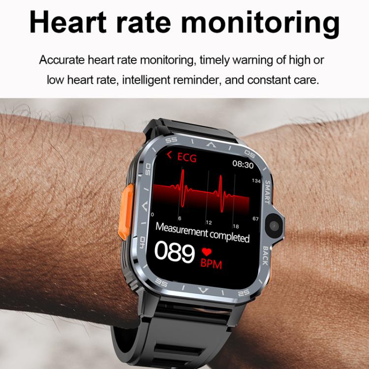 Rugged smartwatch displaying heart rate and ECG readings on a wrist