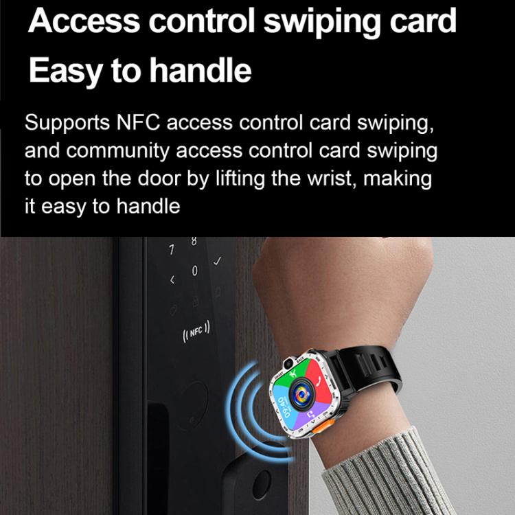 Rugged smartwatch with black strap worn at an NFC access control reader