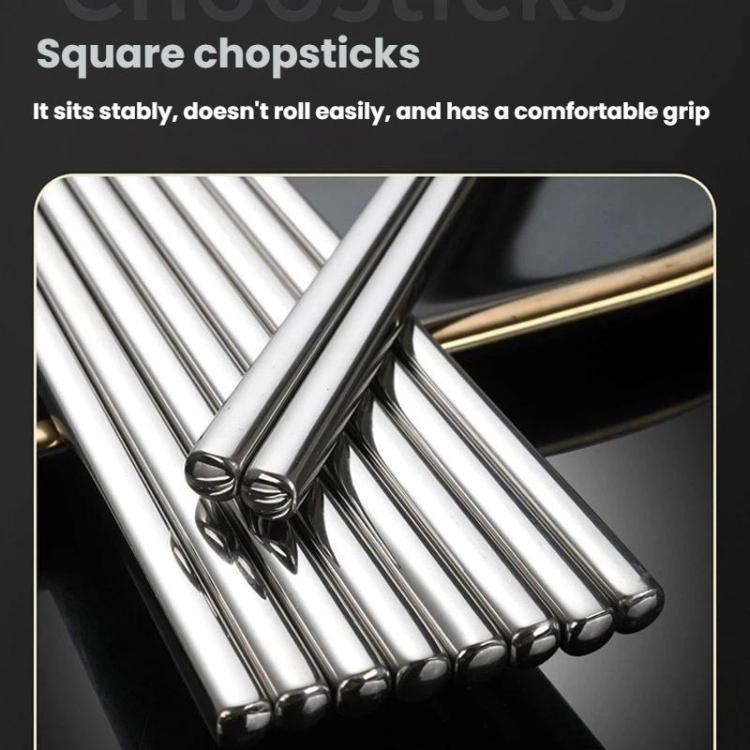Stainless steel square chopsticks with rounded anti-slip grip