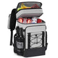 Black and gray insulated leak-proof picnic backpack with open front cooler and bottle holders