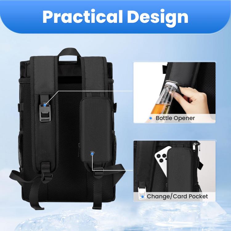 Black picnic cooler backpack with adjustable shoulder straps and front zip organizer pocket