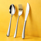 Stainless steel spoon, fork, and knife set with polished handles