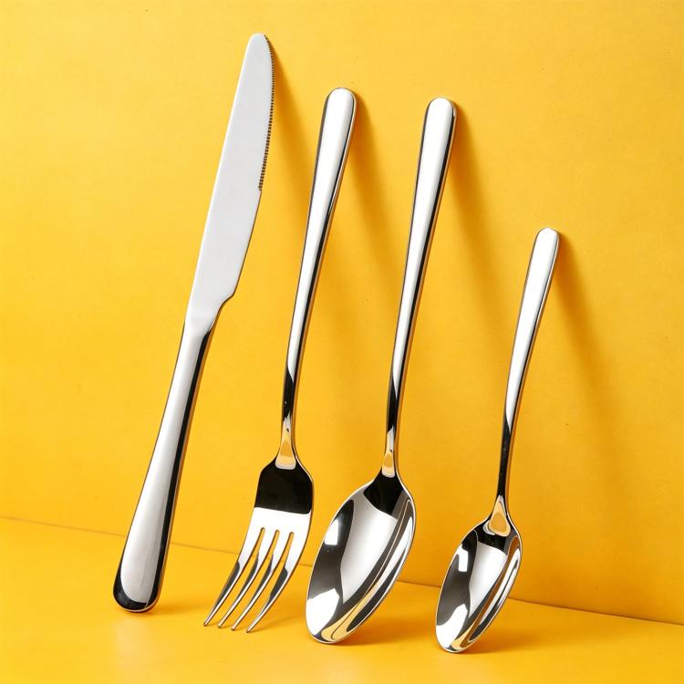 Stainless steel utensil set with knife, fork, and spoon