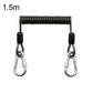 1.5m black 49-strand steel safety rope with two locking carabiners, spring coil
