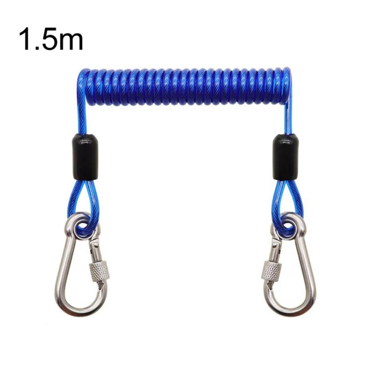 1.5m blue 49-strand steel safety rope with locking carabiners and spring cable