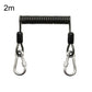 2m black 49-strand steel safety rope with two locking carabiners and spring coil