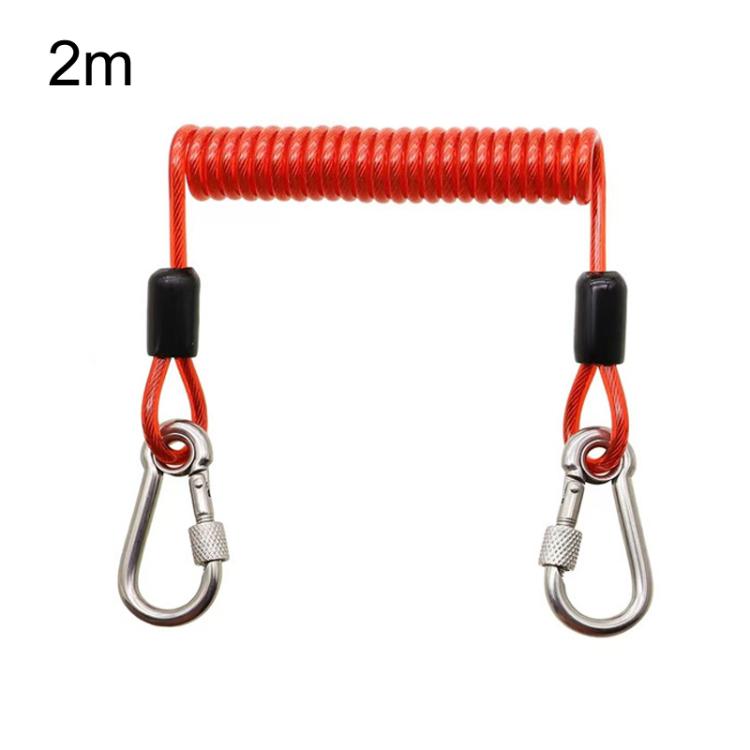 2m red 49-strand steel safety rope with locking carabiners and coiled steel cable