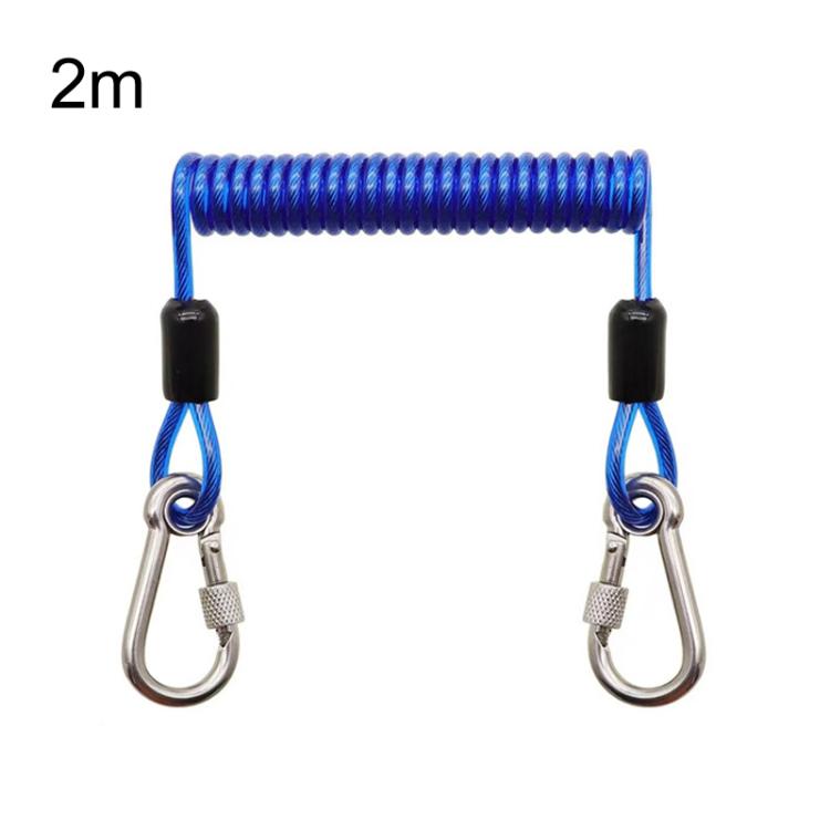 2m blue 49-strand steel safety rope with locking carabiners and spring coil cable